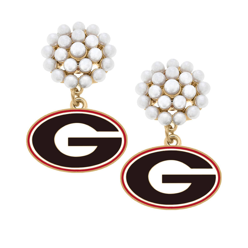 Georgia Bulldogs Pearl Cluster Enamel Drop Earrings in Black CANVAS Style