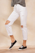 90'S SKINNY WHITE JEANS WITH DISTRESSED KNEES-Sissy Boutique-Sissy Boutique