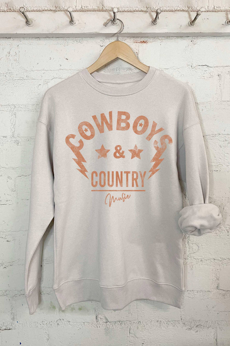 COWBOYS AND COUNTRY MUSIC STONE COLORED SWEATSHIRT-Rustee Clothing-Sissy Boutique