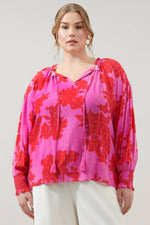 Pink and Red V-Neck Blouse with Gold Flecks with String and Tassel Sugarlips