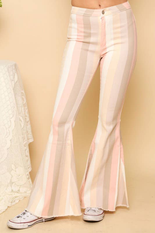 PASTEL MULTICOLORED STRIPED FLARED JEANS-Sissy Boutique-Sissy Boutique