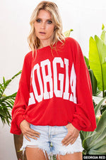 Red Georgia Comfy Corded Oversize Graphic Sweatshirt BUCKETLIST
