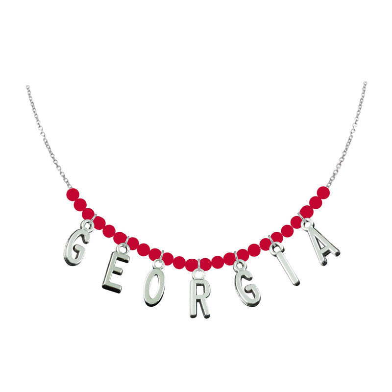 GEORGIA BULLDOGS RED BEADS AND SILVER CHAIN LETTER NECKLACE-Emerson Street Clothing Co Collegiate Shop-Sissy Boutique