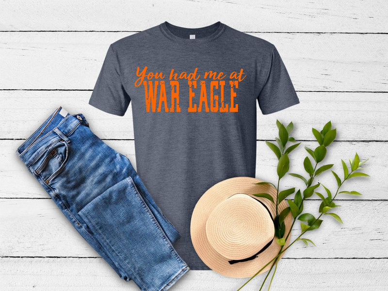 YOU HAD ME AT WAR EAGLE HEATHER NAVY BELLA CANVAS SHORT SLEEVE TEE-American Threadz Apparel-Sissy Boutique