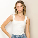 OFF WHITE BODYSUIT WITH RUFFLE SLEEVES-Sissy Boutique-Sissy Boutique