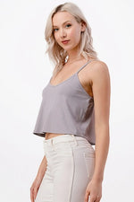 PEARL GREY RIBBED KNIT SWING CROPPED CAMI WITH ADJUSTABLE STRAPS-Sissy Boutique-Sissy Boutique