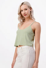 Sage Green Ribbed Knit Swing Cropped Cami with Adjustable Straps Sissy Boutique