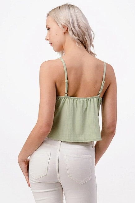 Sage Green Ribbed Knit Swing Cropped Cami with Adjustable Straps Sissy Boutique