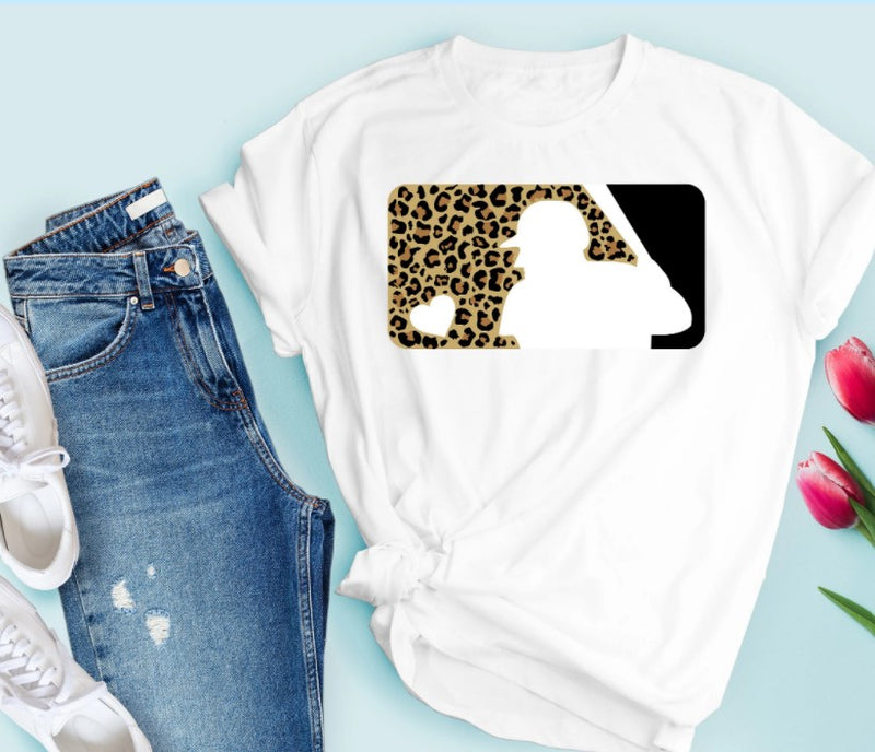 Leopard Baseball Love White Graphic Tee-Sissy Boutique-Sissy Boutique