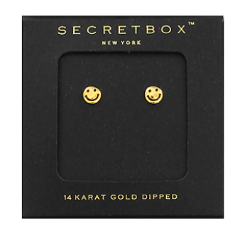 Secret Box 14K Gold Smiley Face Studs 5 MM Secret Box
