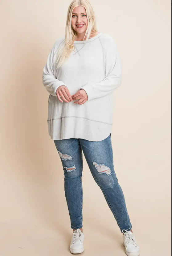 PLUS LIGHT GREY SUPER SOFT BOAT NECK ATHLETIC STYLE PULLOVER TUNIC-Sissy Boutique-Sissy Boutique