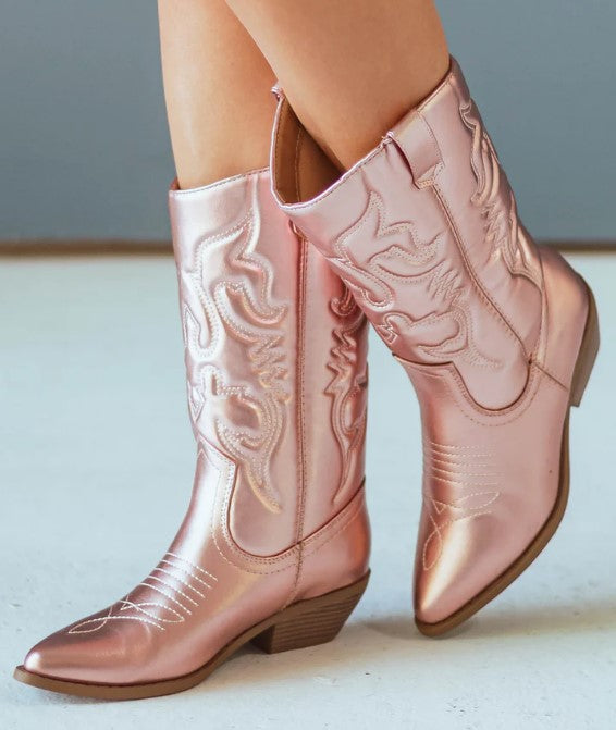 RENO METALLIC ROSE GOLD WESTERN BOOTS-Ccocci-Sissy Boutique