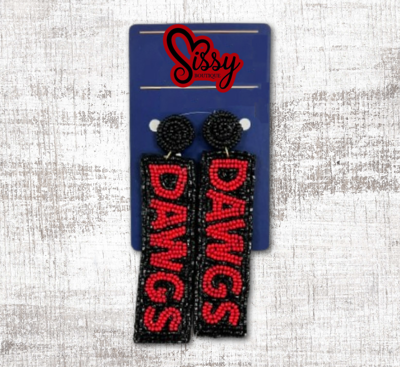 DAWGS RED AND BLACK SEEDBEAD EARRINGS-Sissy Boutique-Sissy Boutique