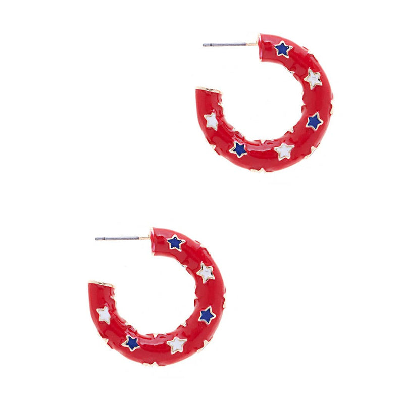 Red White And Blue Enamel Hoop Post Earring-Fashion City-Sissy Boutique