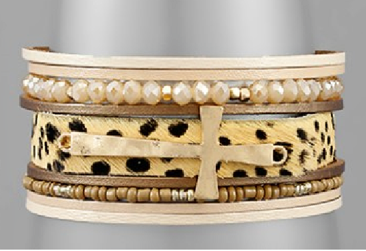 Cross & Cheetah Leather Row Bracelet Sissy Boutique