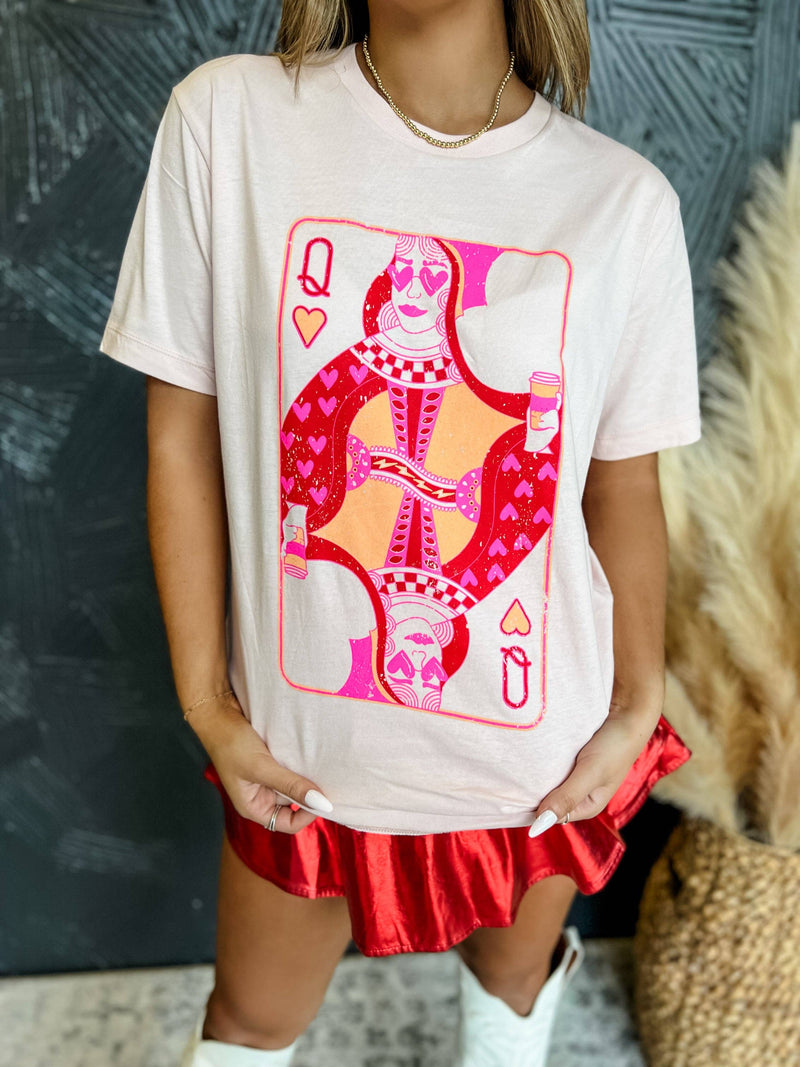 ❣️💞QUEEN OF HEARTS GRAPHIC TEE HOT PINK & RED💞❣️-Pierce + Pine-Sissy Boutique
