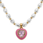 CANVAS STYLE - MADELEINE PEARL & HEART CHILDREN'S NECKLACE IN PINK-Canvas Style-Sissy Boutique