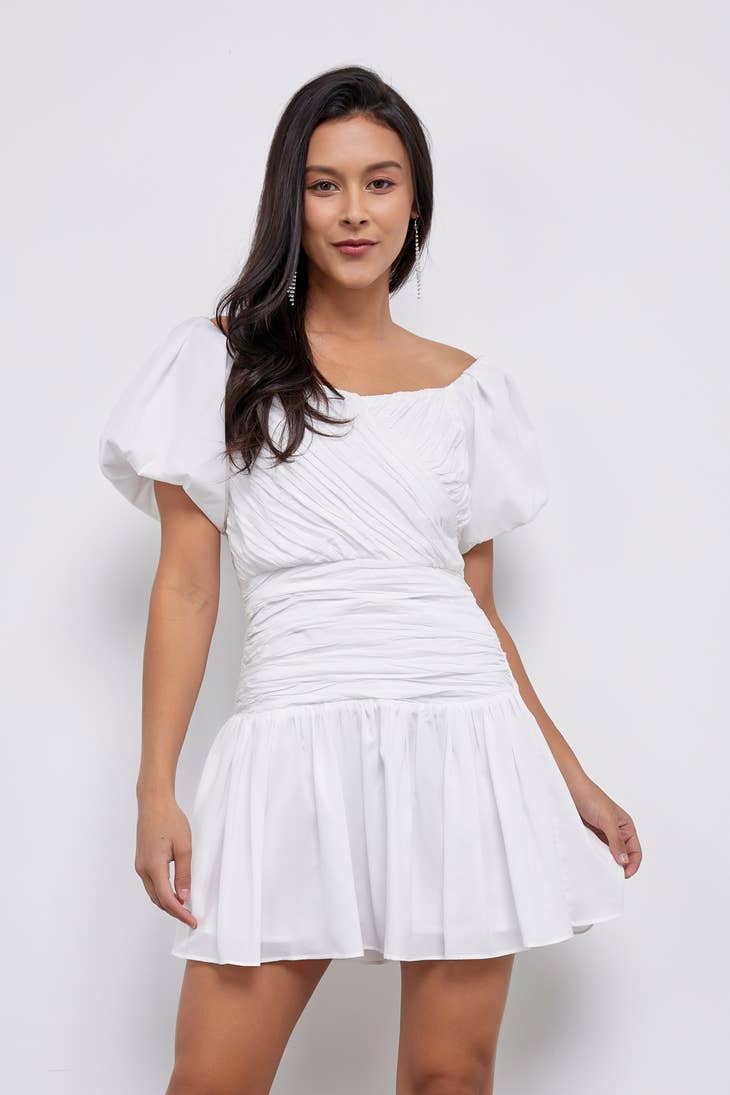 WHITE PUFF SLEEVE DRESS-Do + Be Collection-Sissy Boutique