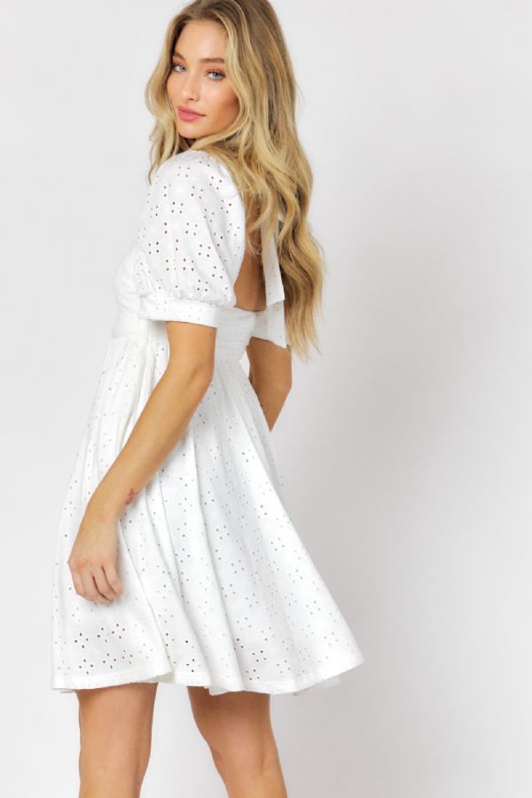 White Plus Eyelet Square Neck Short Sleeve Mini Dress Sissy Boutique