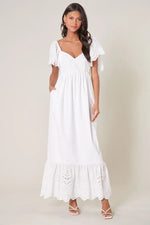 WHITE EYELET DETAIL POPLIN MAXI DRESS-Sissy Boutique-Sissy Boutique