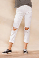 90'S SKINNY WHITE JEANS WITH DISTRESSED KNEES-Sissy Boutique-Sissy Boutique