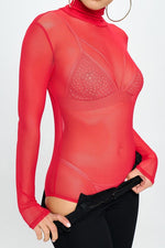 Red Mesh Bodysuit with Mock Turtle Neck Sissy Boutique