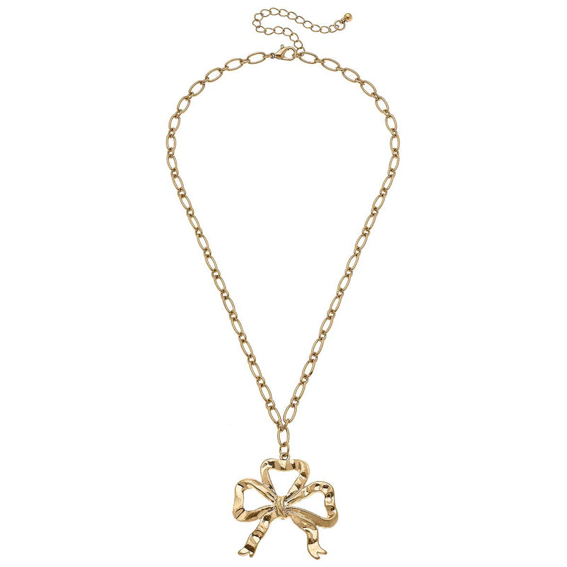 Greyson Bow Pendant Necklace in Worn Gold Canvas Style