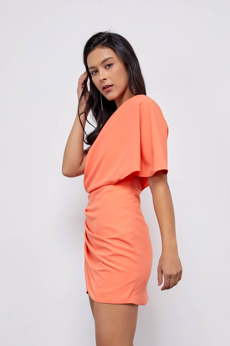 ONE SHOULDER MILKY ORANGE WRAP DRESS-Do + Be Collection-Sissy Boutique