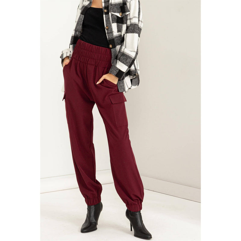 MAROON HIGH WAISTED PAPERBAG JOGGERS CARGO PANTS-HYFVE-Sissy Boutique