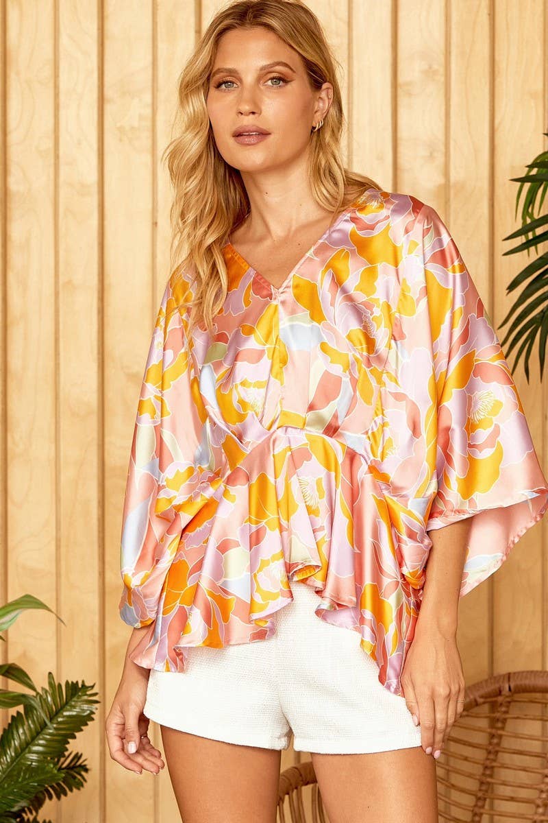 PRINTED WOVEN PEACH KIMONO BLOUSE-Andrée by Unit-Sissy Boutique