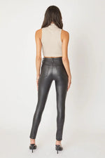 Kan Can - Black Faux Leather Super High Rise Skinny Kan Can
