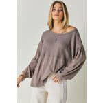 Taupe Round Neck Long Sleeve Top Sissy Boutique