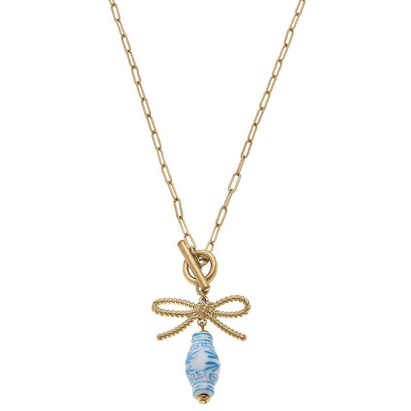 BROOKE PORCELAIN & BOW DROP NECKLACE IN WEDGWOOD BLUE-Canvas Style-Sissy Boutique
