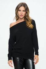 MADE IN USA BLACK BRUSHED KNIT OFF THE SHOULDER TOP-Renee C.-Sissy Boutique