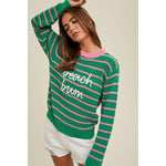 GREEN AND PINK STRIPED "BEACH BUM" LIGHTWEIGHT SWEATER-Wishlist Apparel-Sissy Boutique