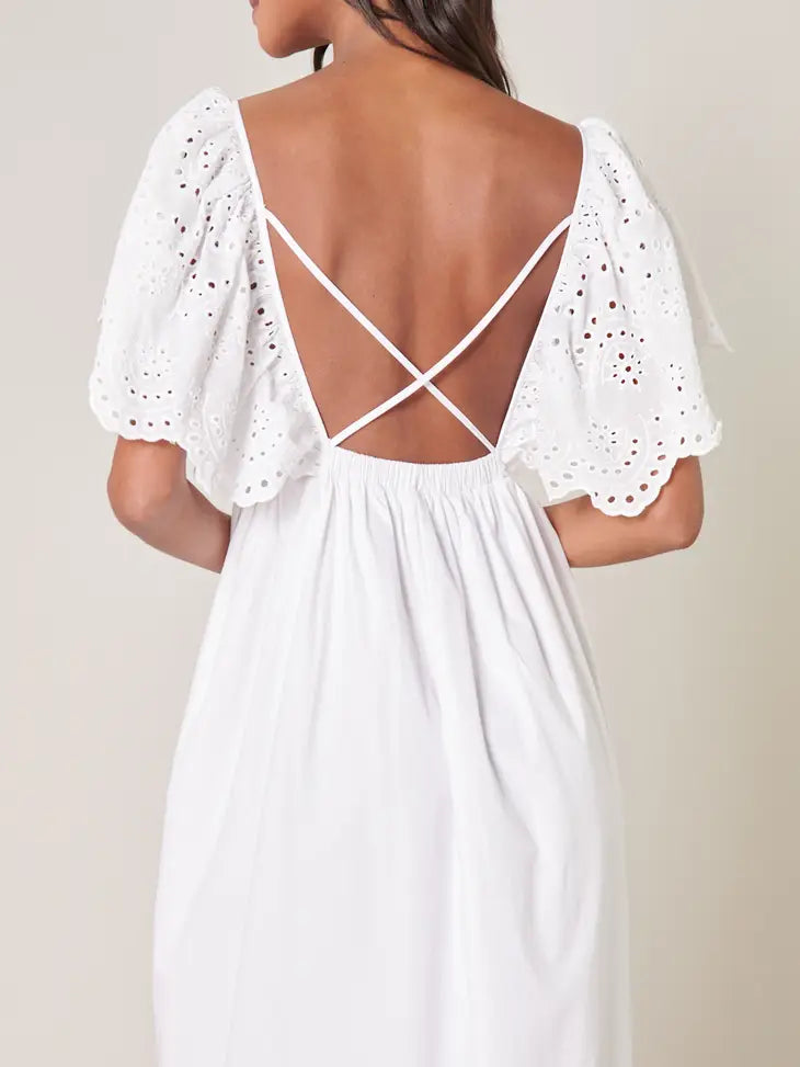 WHITE EYELET DETAIL POPLIN MAXI DRESS-Sissy Boutique-Sissy Boutique