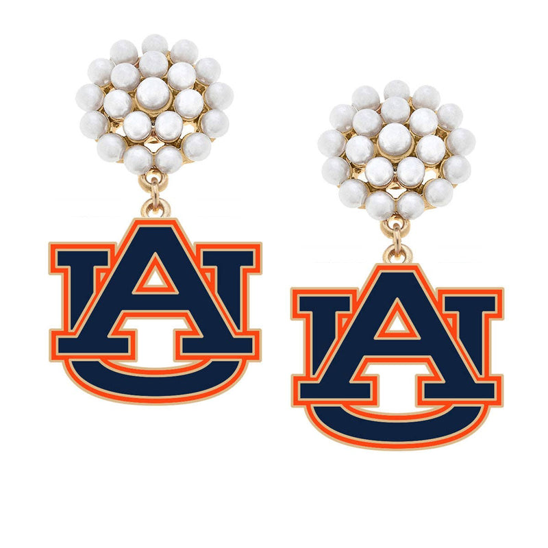 Auburn Tigers Pearl Cluster Enamel Drop Earrings in Navy/Ora CANVAS Style