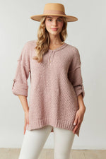 MAUVE COZY LOOSE FIT KNIT HENLEY SWEATER-Fantastic Fawn-Sissy Boutique