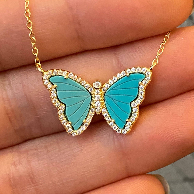Turquoise Butterfly Necklace With Crystals|Kamaria Kamaria Jewelry