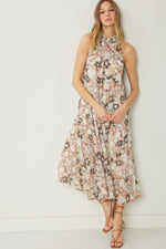 TAUPE FLORAL MIDI DRESS-Entro-Sissy Boutique