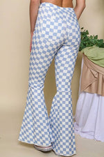BLUE AND WHITE CHECKER FLARED JEANS-Sissy Boutique-Sissy Boutique