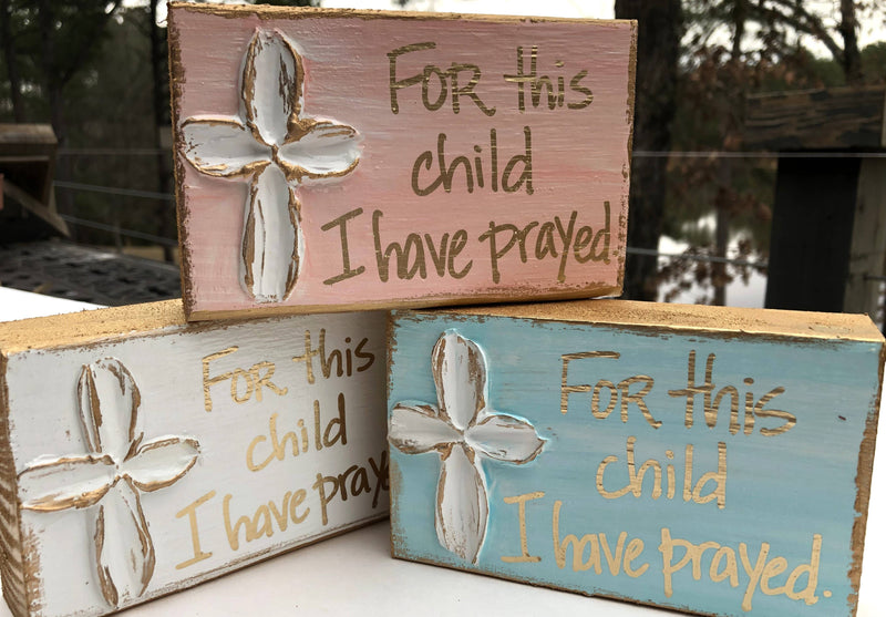 NEW COLORS "For This Child" Handmade Painted Nursery Baby Wood Block Coddiwomple