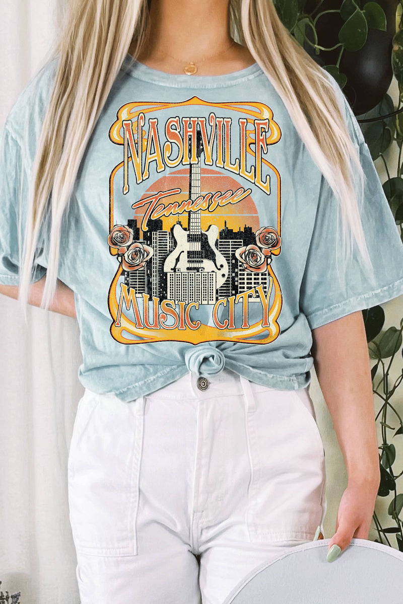 NASHVILLE MUSIC CITY MINERAL GRAPHIC LONG CROP TOP-Rustee Clothing-Sissy Boutique