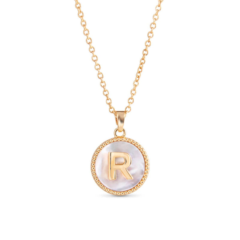 AMANDA BLU - GOLD MOTHER OF PEARL INITIAL NECKLACE - R - 18K GOLD DIPPED-Amanda Blu-Sissy Boutique