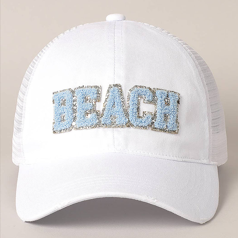 BEACH CHENILLE LETTER PATCH MESH BACK BASEBALL CAP-Sissy Boutique-Sissy Boutique