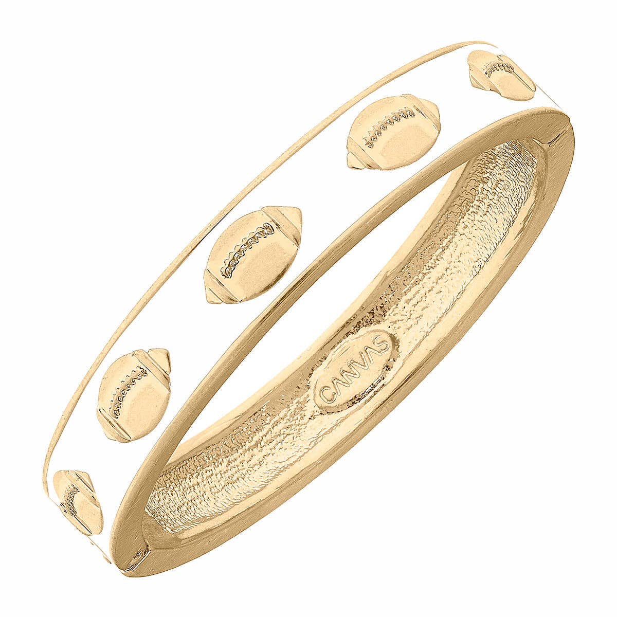 GAME DAY ENAMEL FOOTBALL HINGE BANGLE IN WHITE | CANVAS Style