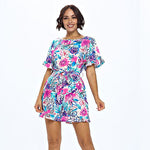 ARYEH MONICA TURQUOISE AND HOT PINK BELTED ROMPER-Aryeh-Sissy Boutique