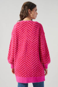 HOT PINK AND RED CHESHIRE CHEVRON EYELASH CARDIGAN | Sugarlips