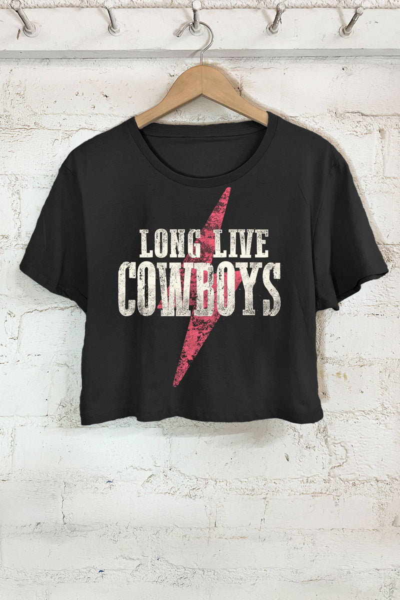 Long Live Cowboys Lightning Bolt Cropped Black Relaxed Jersey Tee Rustee Clothing