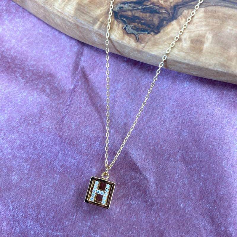 H-INITIAL SQUARE PENDANT NECKLACE-Sissy Boutique-Sissy Boutique